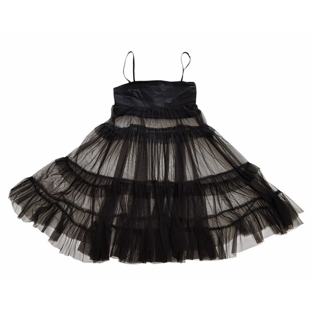Maeve Anthropologie Black Tiered Mesh Slip Dress Whimsigoth Dark Romantic S - Picture 4 of 9